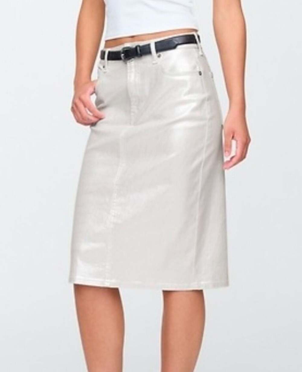 Gap Denim Metallic Silver Coated Five-Pocket Midi Skirt